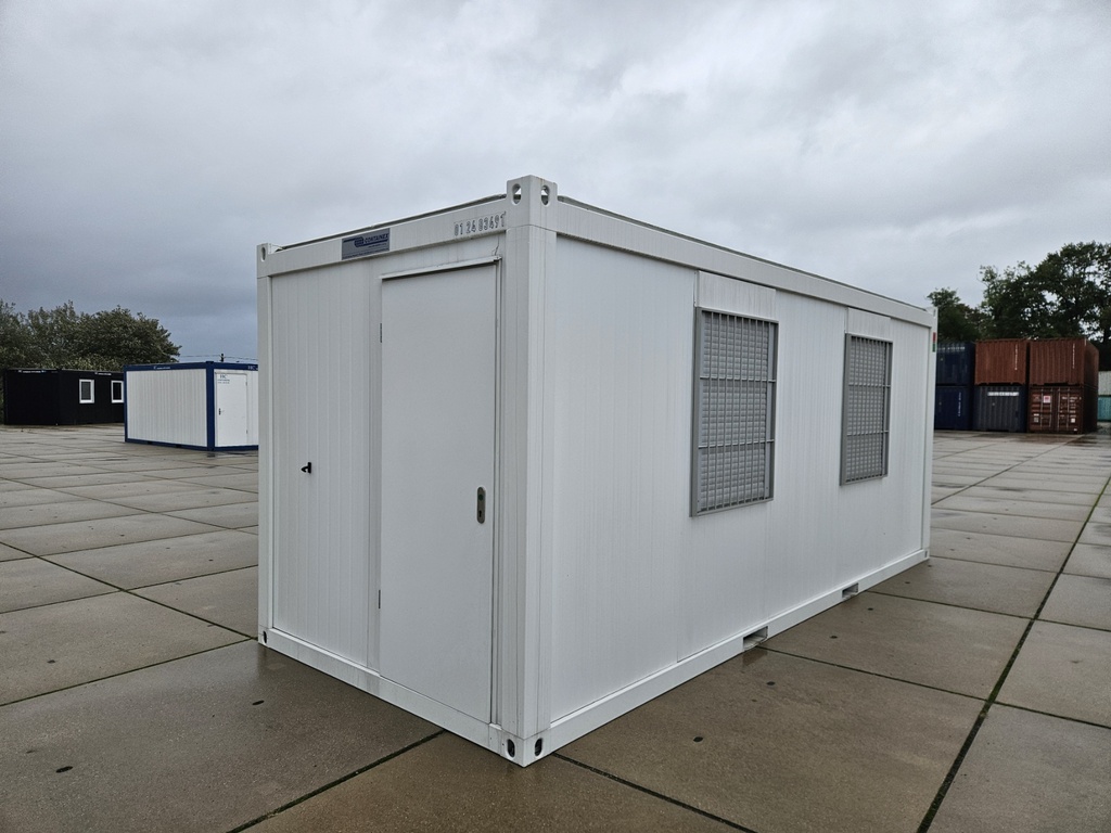 Nieuwe bureelcontainer 6m x 2m40 DKVR Wit - met tralies